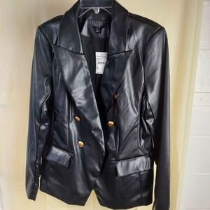 Black Double-Breasted Women's Jacket Size M Faux Leather